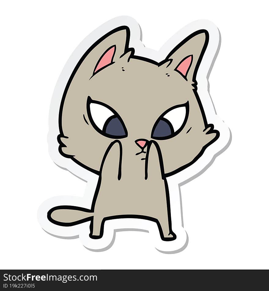 Sticker Of A Confused Cartoon Cat