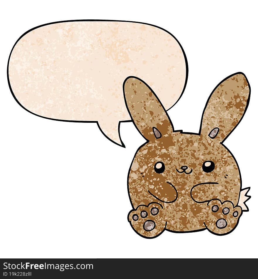 Cartoon Rabbit And Speech Bubble In Retro Texture Style