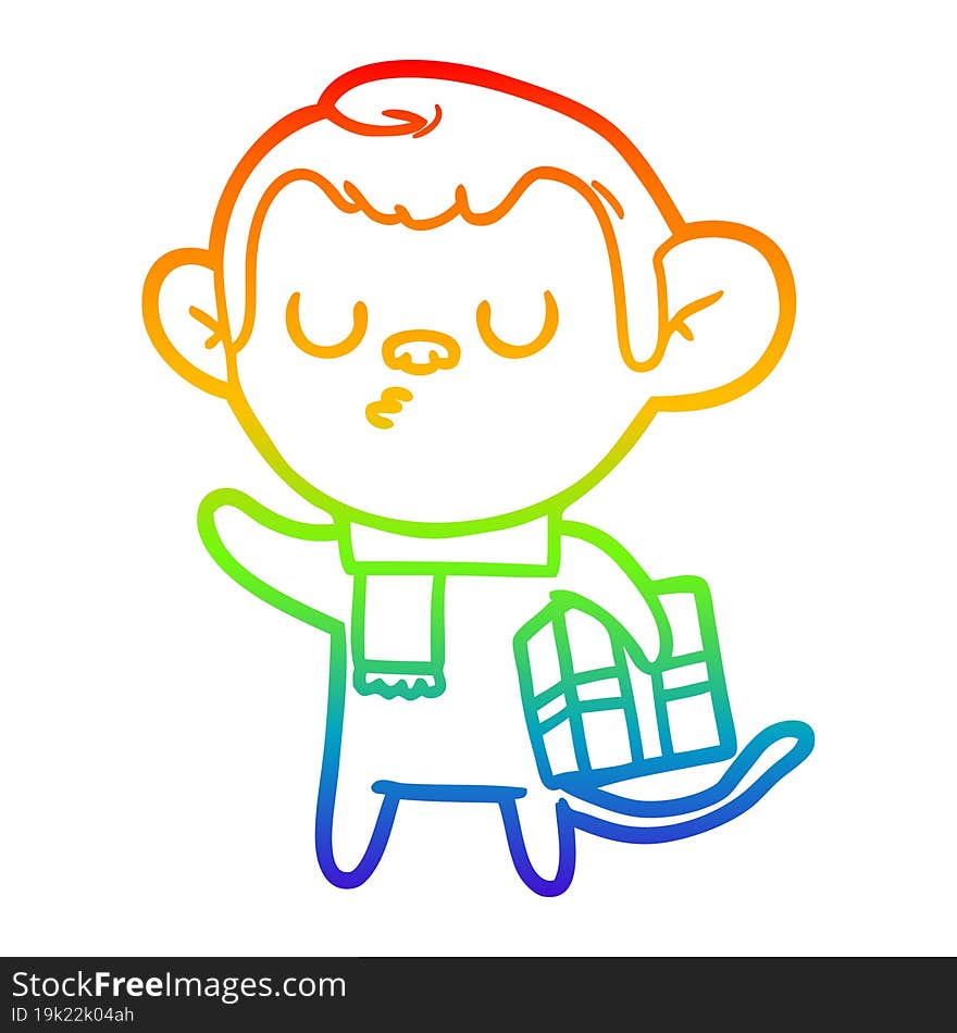 rainbow gradient line drawing cartoon calm monkey