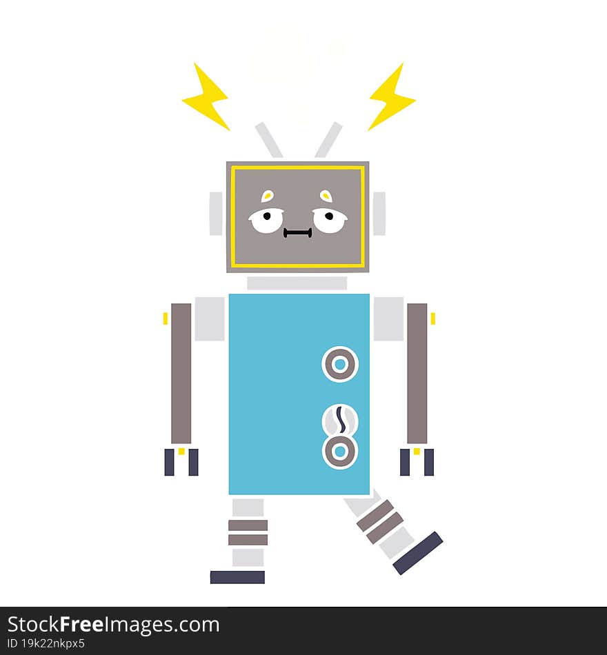 flat color retro cartoon malfunctioning robot