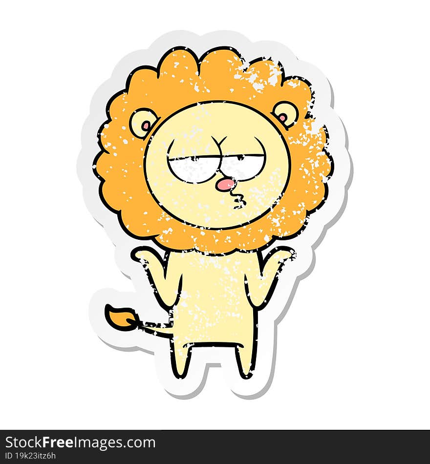 distressed sticker of a cartoon bored lion