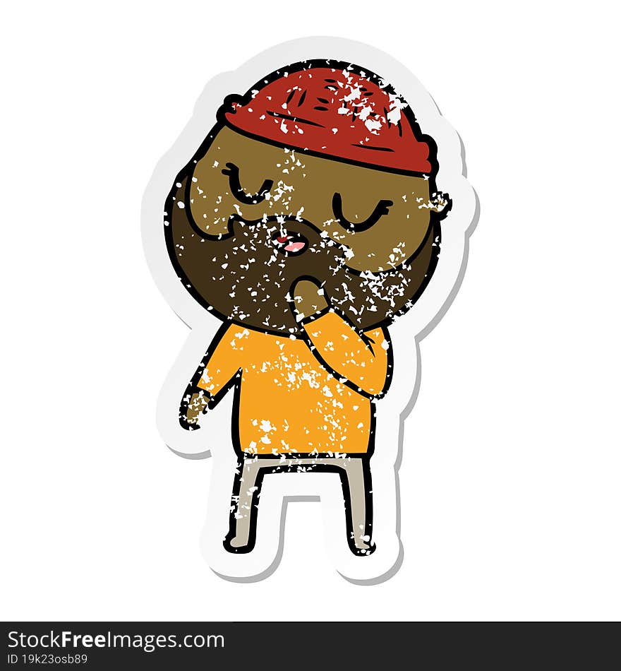 distressed sticker of a cartoon man with beard