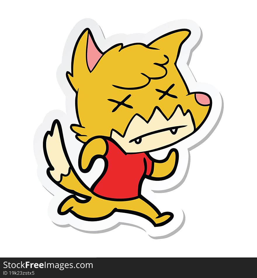 Sticker Of A Cartoon Dead Fox