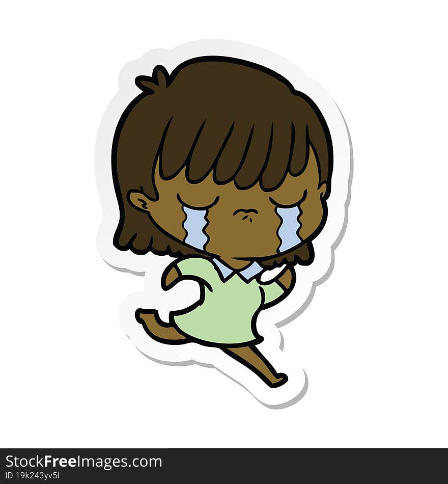 Sticker Of A Cartoon Woman Crying