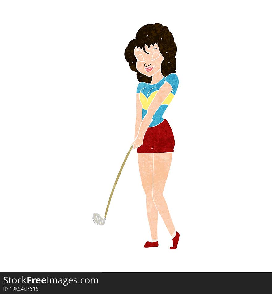 cartoon woman playing golf