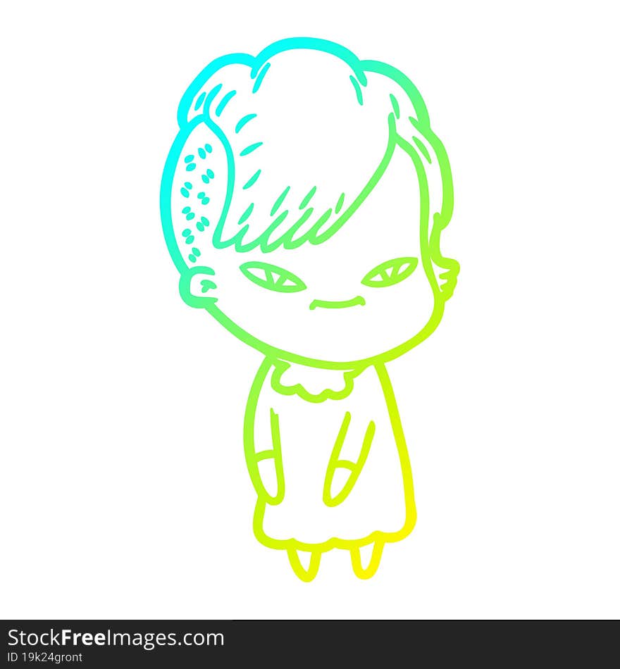 Cold Gradient Line Drawing Cute Cartoon Girl With Hipster Haircut