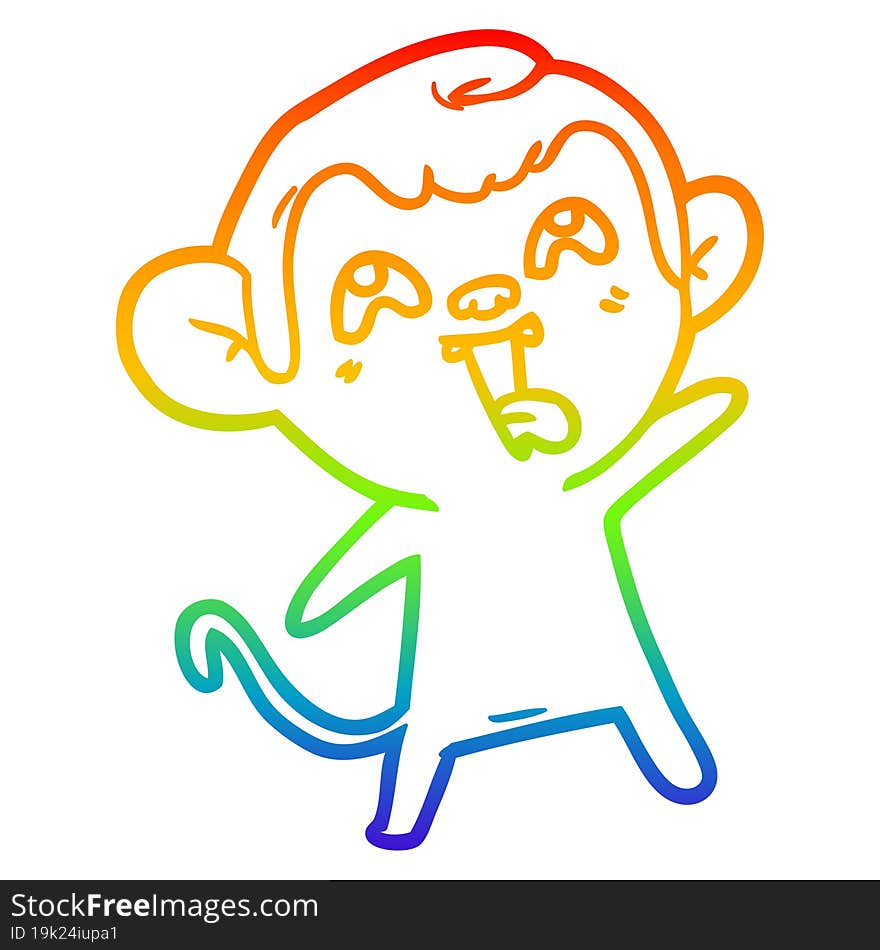 rainbow gradient line drawing of a crazy cartoon monkey