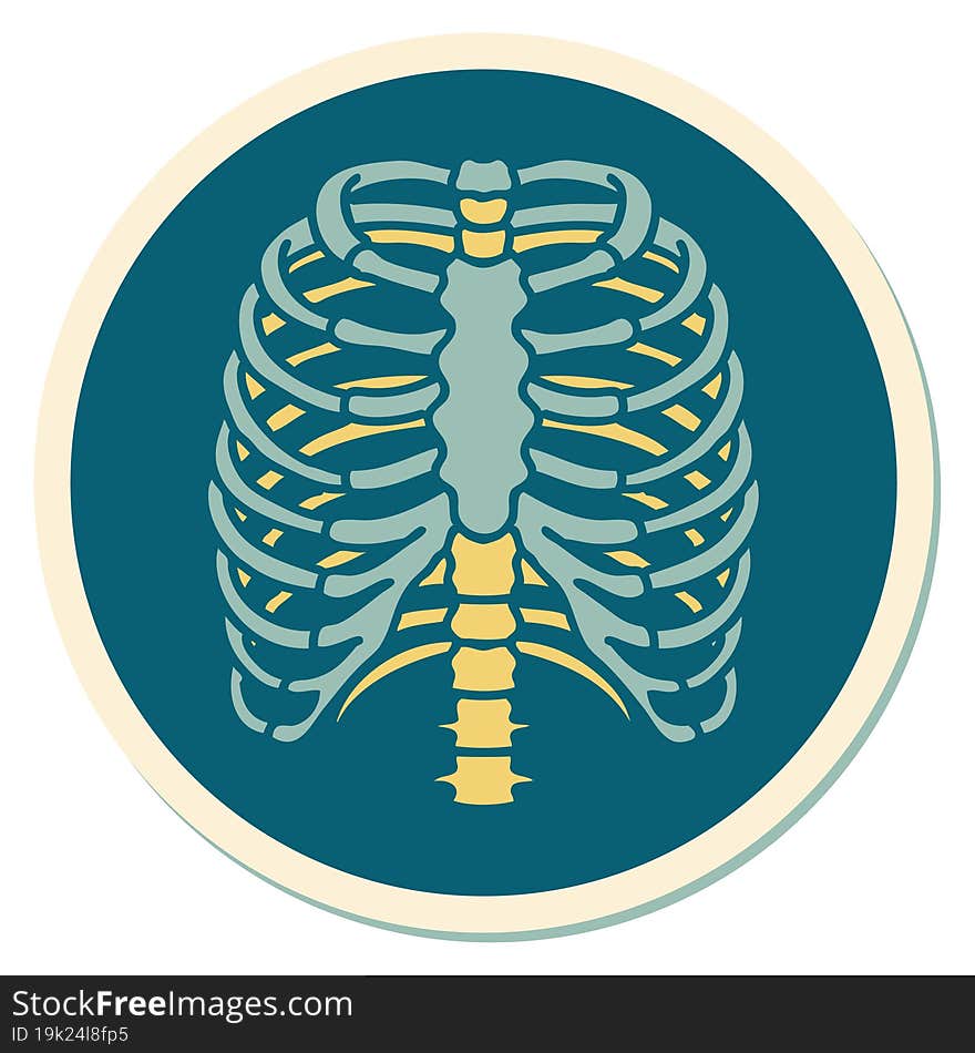 sticker of tattoo in traditional style of a rib cage. sticker of tattoo in traditional style of a rib cage