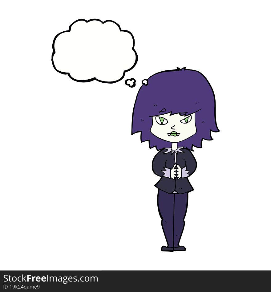 cartoon vampire woman with thought bubble