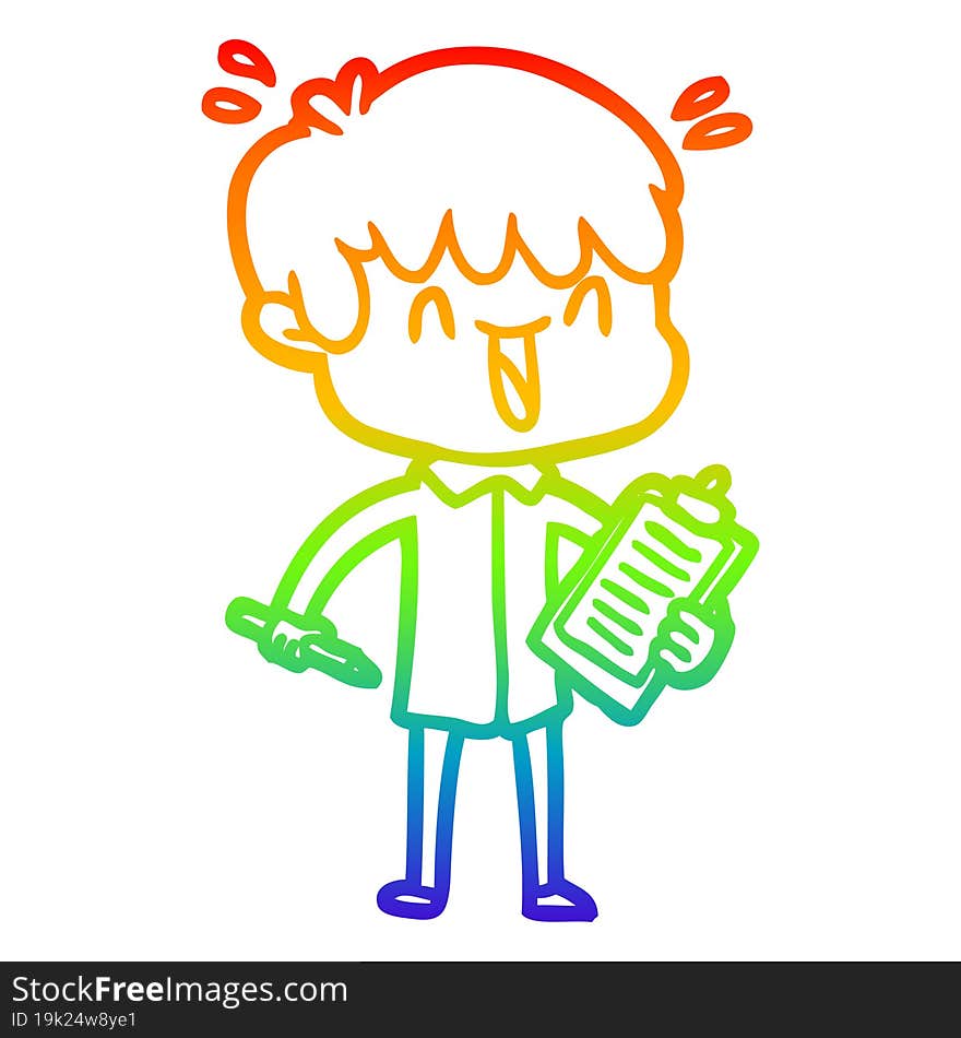 rainbow gradient line drawing of a cartoon laughing boy