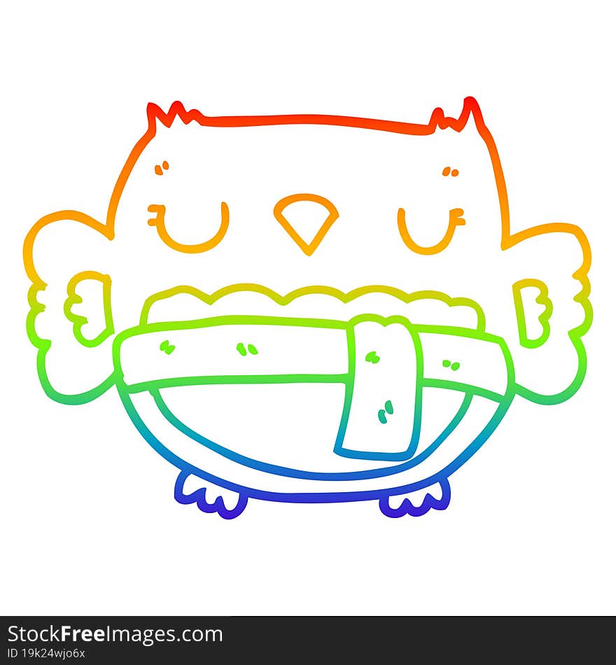 rainbow gradient line drawing cartoon owl