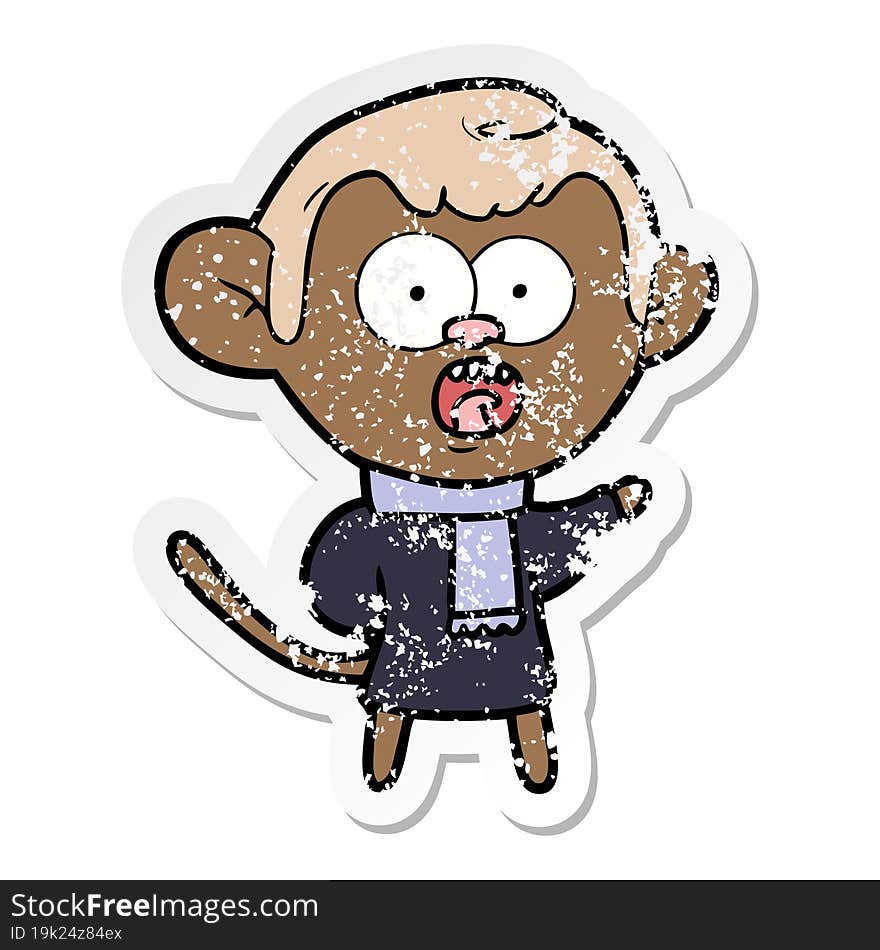 distressed sticker of a cartoon shocked monkey