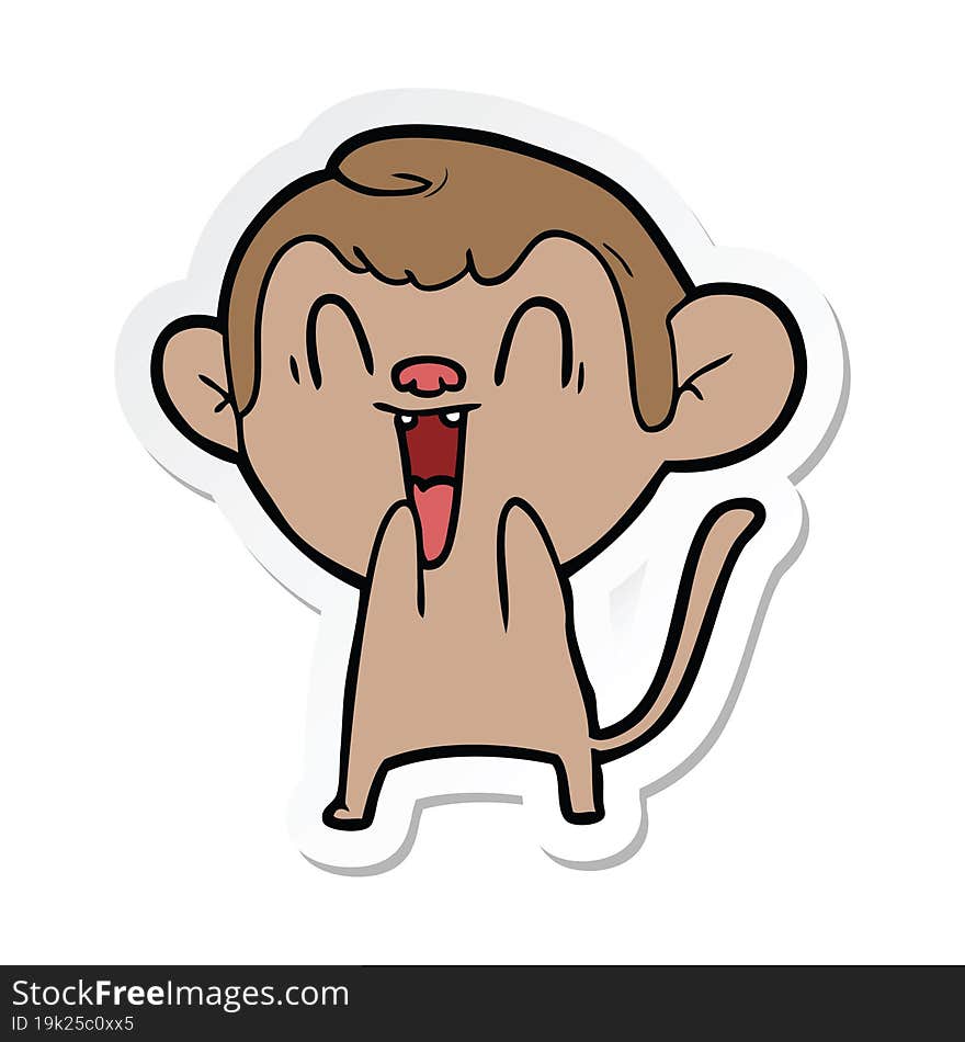 Sticker Of A Cartoon Laughing Monkey