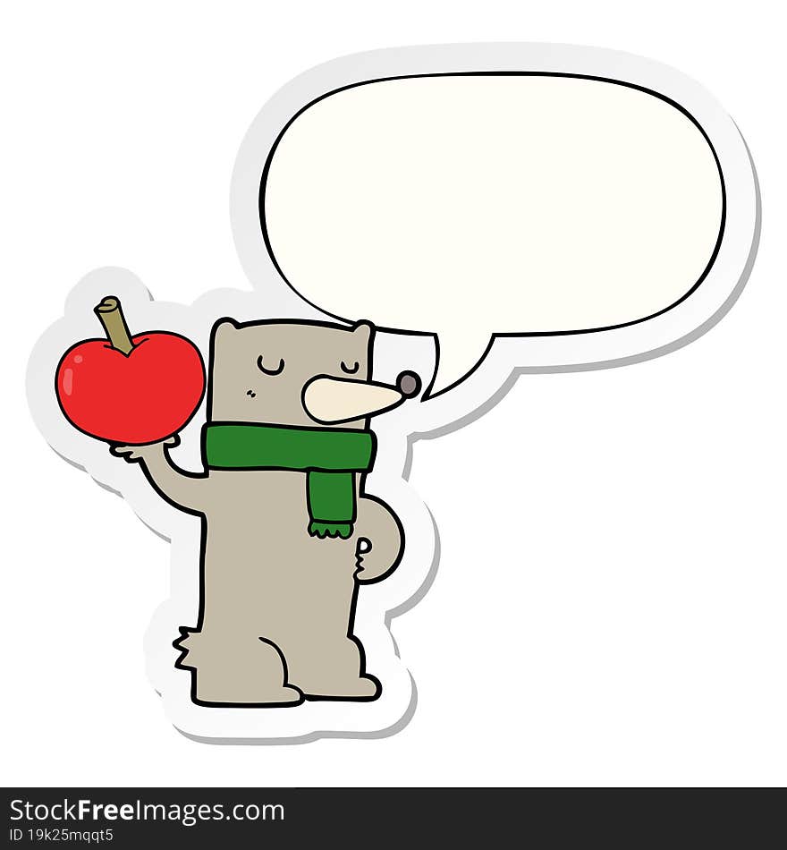 cartoon bear and apple and speech bubble sticker