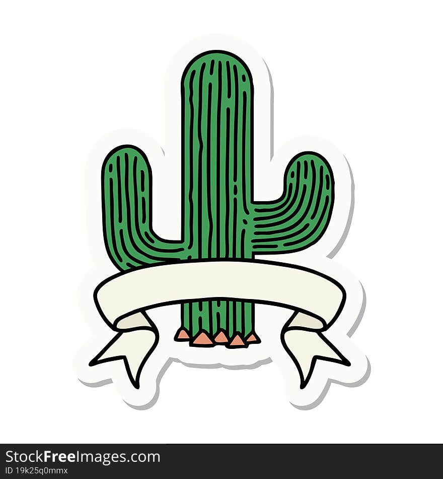 tattoo sticker with banner of a cactus