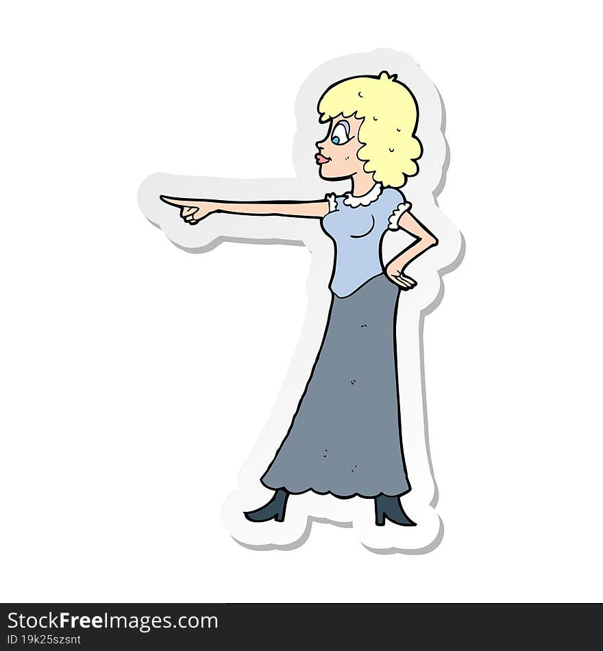 sticker of a cartoon woman pointing finger