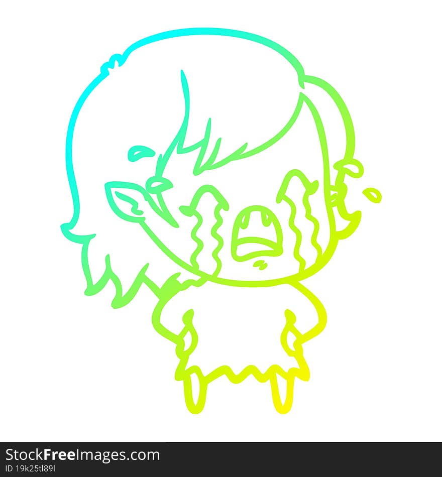 cold gradient line drawing cartoon crying vampire girl