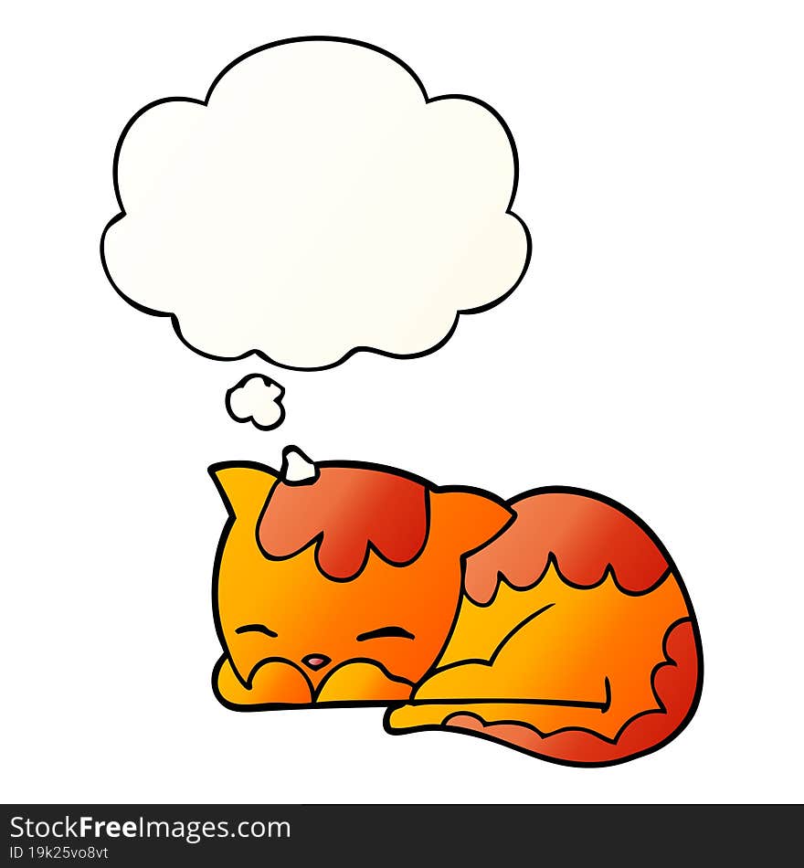 Cartoon Cat Sleeping And Thought Bubble In Smooth Gradient Style