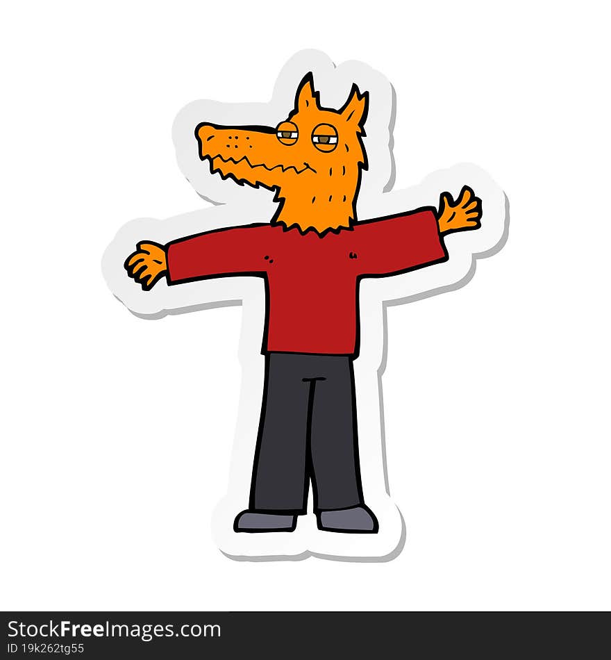 sticker of a cartoon happy fox man