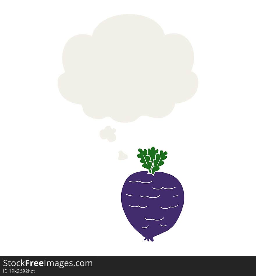 Cartoon Root Vegetable And Thought Bubble In Retro Style