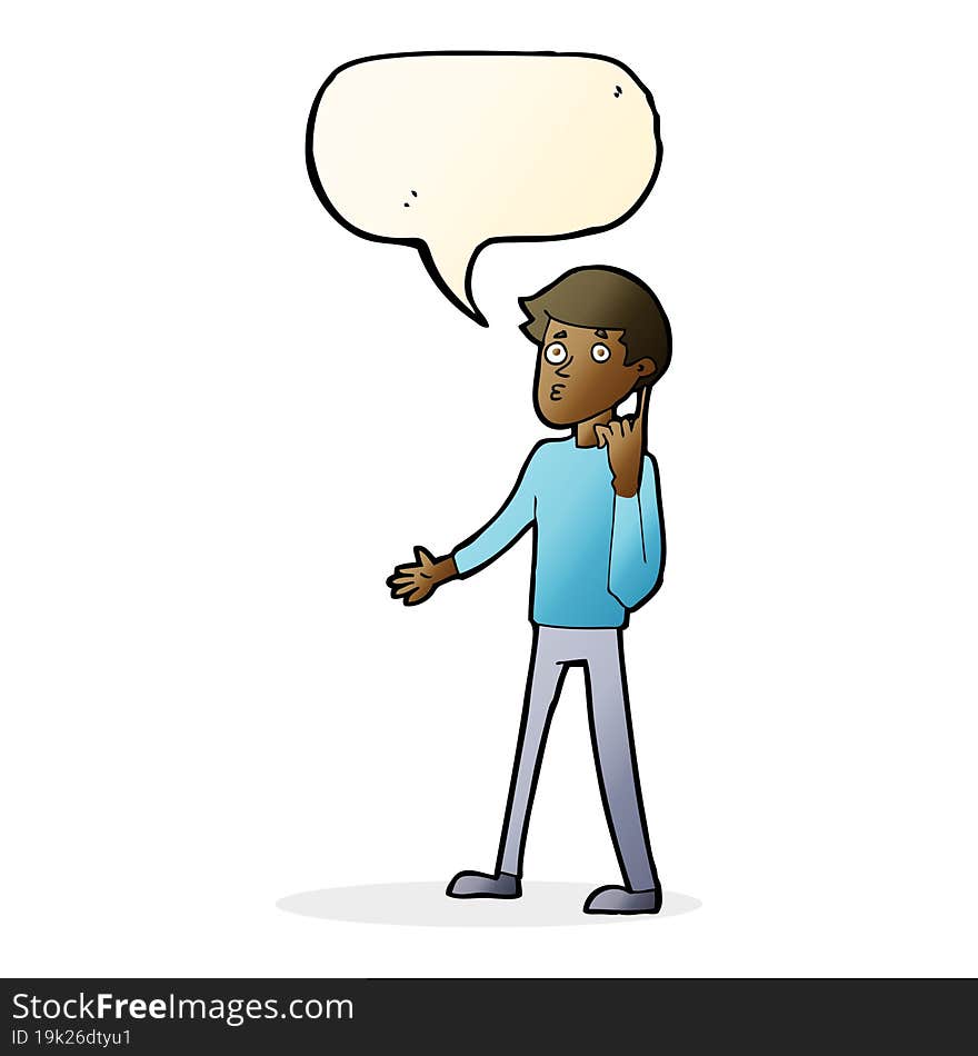 Cartoon Man Asking Question With Speech Bubble