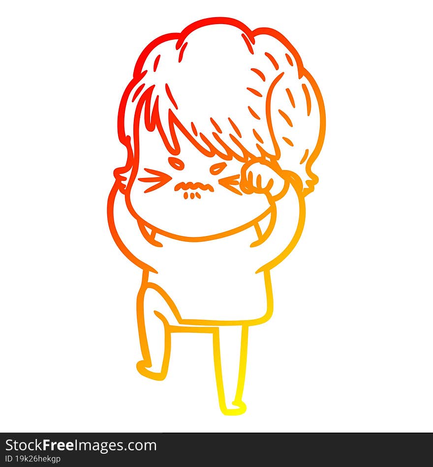 warm gradient line drawing of a cartoon frustrated woman