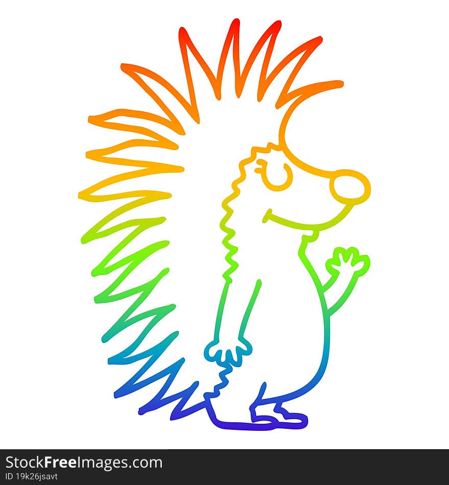 rainbow gradient line drawing cartoon spiky hedgehog