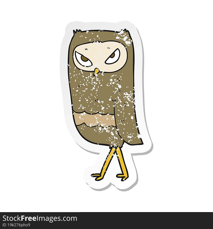 retro distressed sticker of a cartoon owl