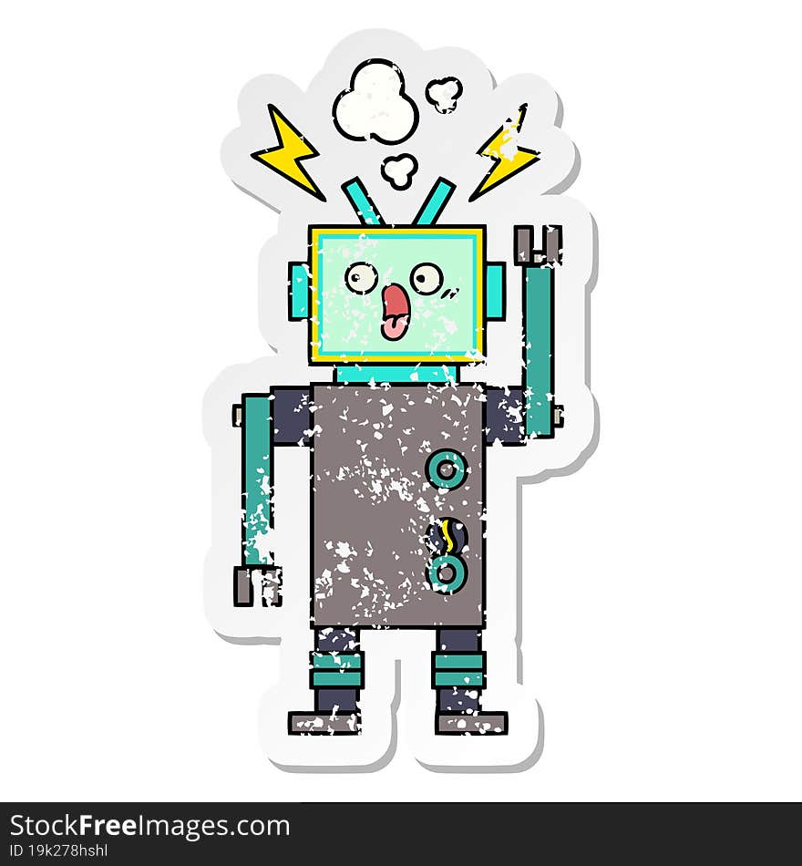 distressed sticker of a cute cartoon robot