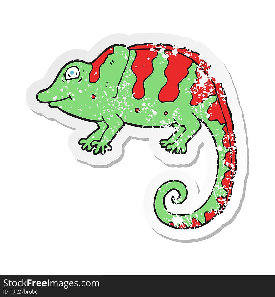 retro distressed sticker of a cartoon chameleon