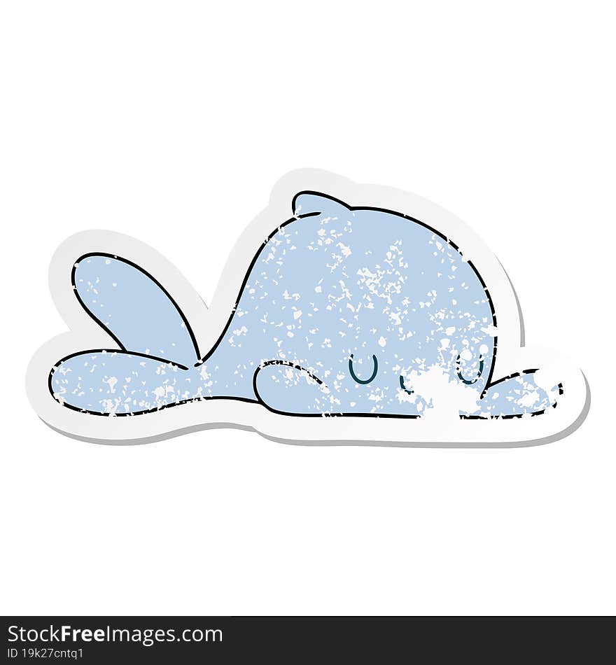 distressed sticker of a quirky hand drawn cartoon whale