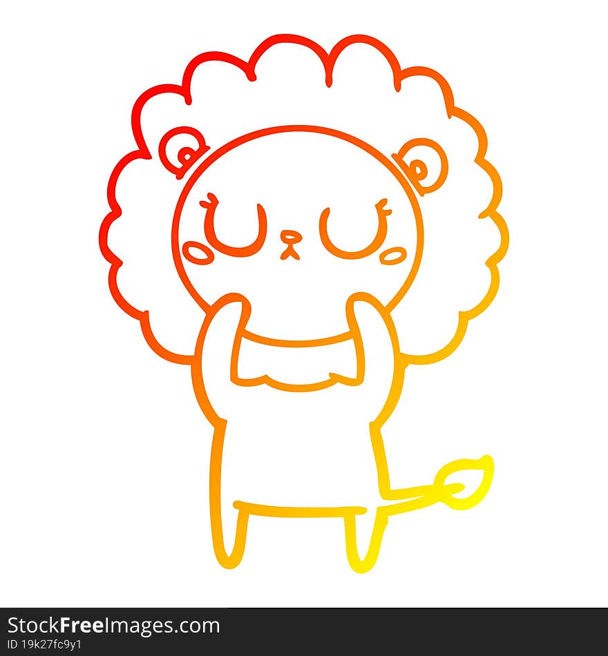 warm gradient line drawing of a cartoon lion