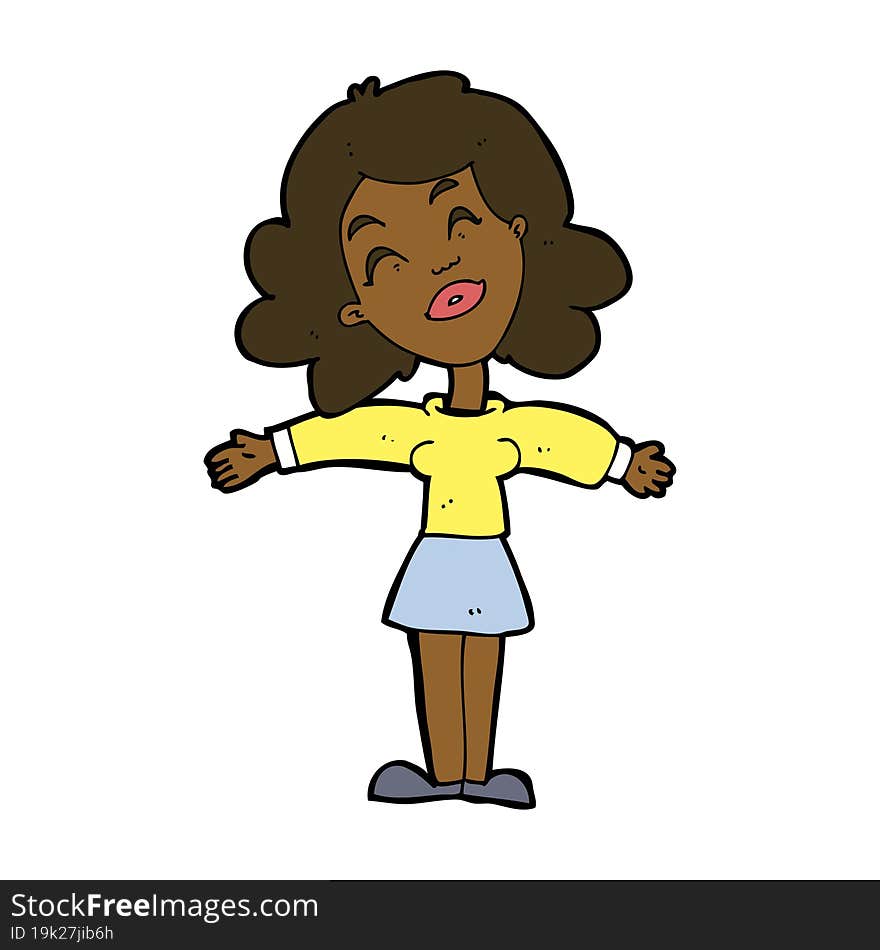 cartoon woman with open arms