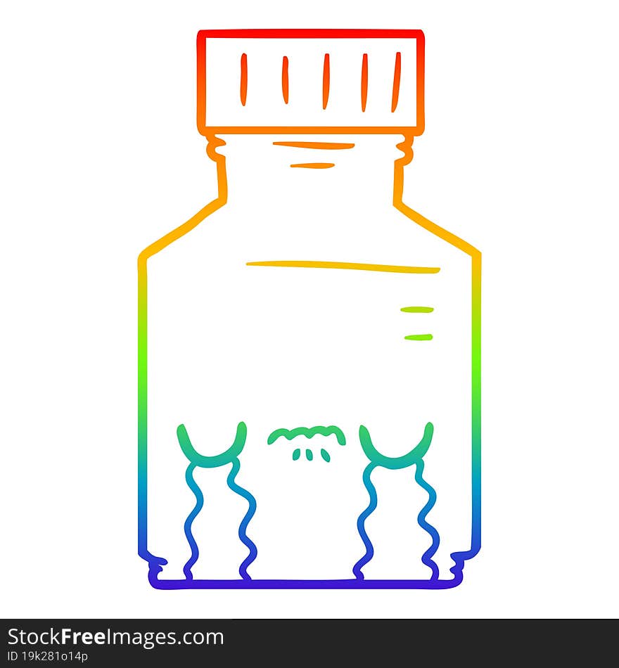 rainbow gradient line drawing of a cartoon pill jar