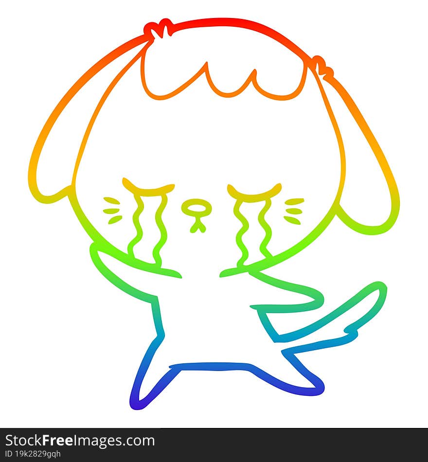 Rainbow Gradient Line Drawing Cartoon Crying Dog