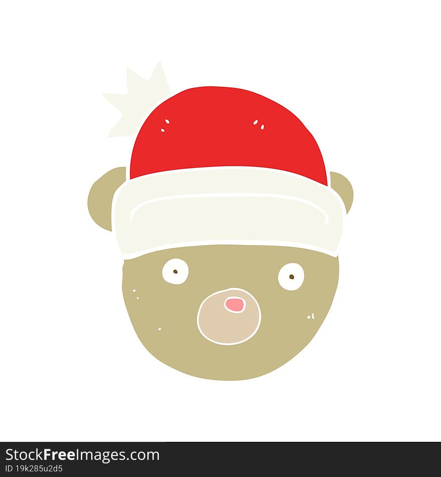 Flat Color Illustration Of A Cartoon Teddy Bear Wearing Christmas Hat