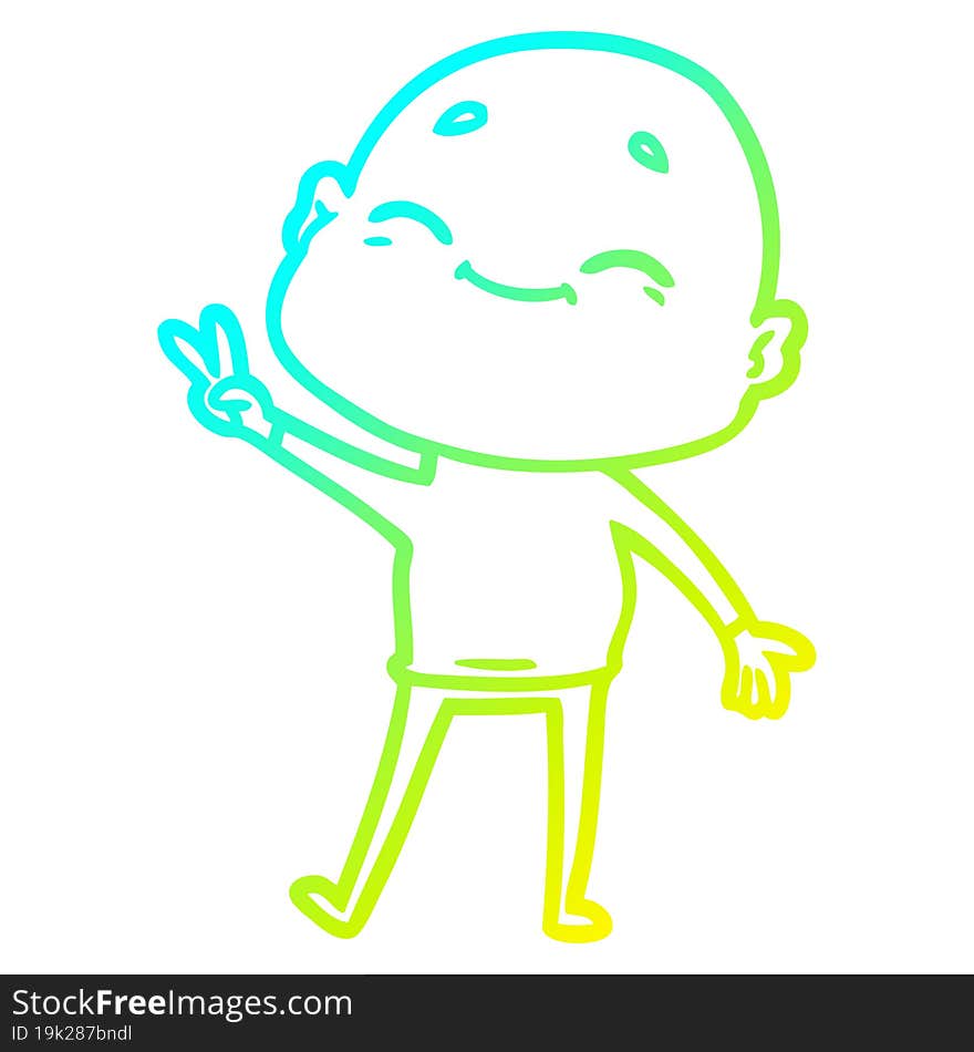 cold gradient line drawing happy cartoon bald man