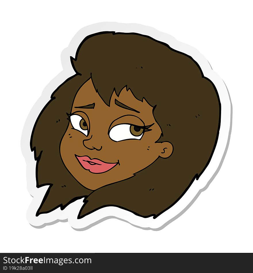 sticker of a cartoon happy female face