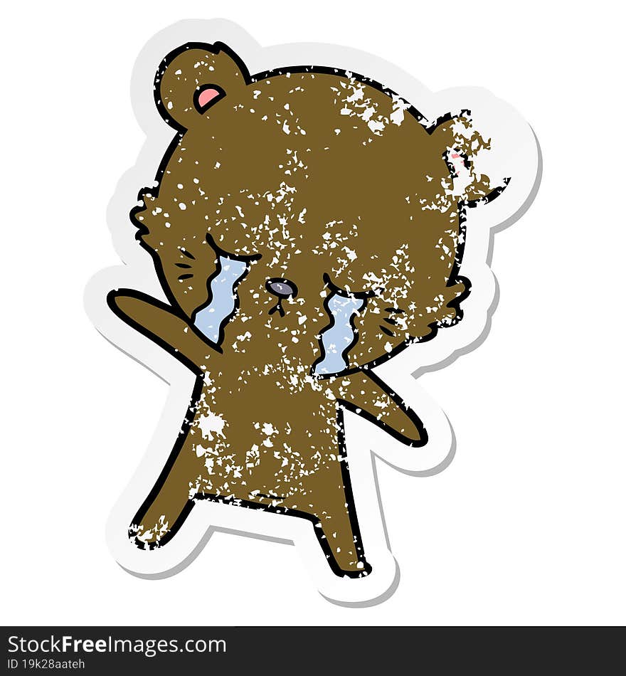 Distressed Sticker Of A Crying Cartoon Bear