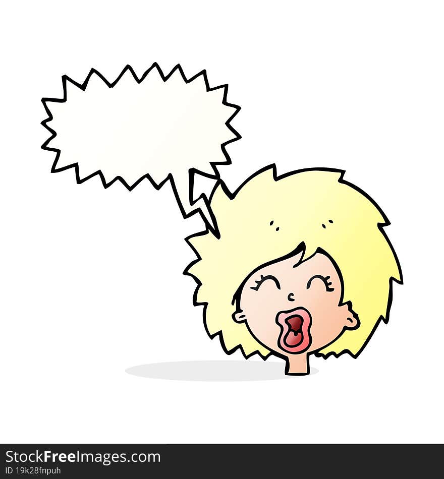 cartoon woman screaming with speech bubble