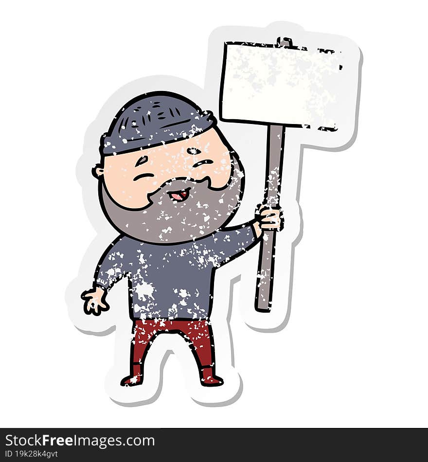 distressed sticker of a cartoon happy bearded man