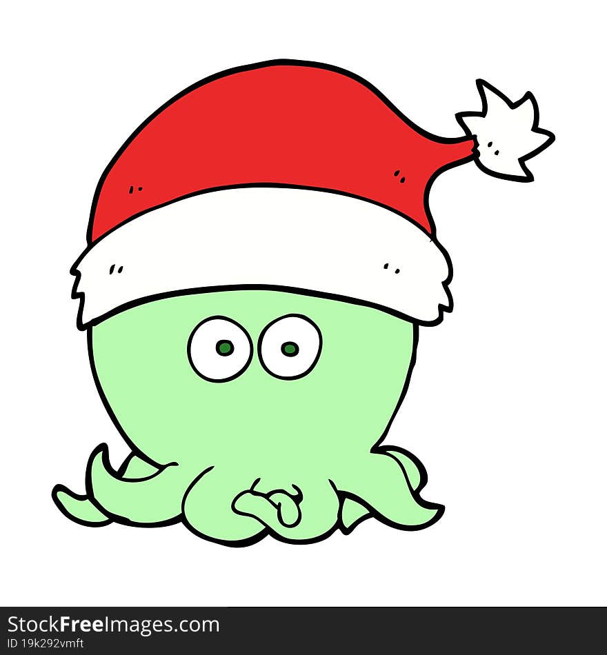 cartoon octopus wearing christmas hat