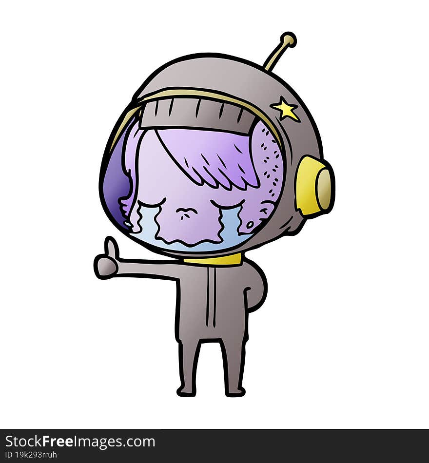 cartoon crying astronaut girl making thumbs up sign. cartoon crying astronaut girl making thumbs up sign