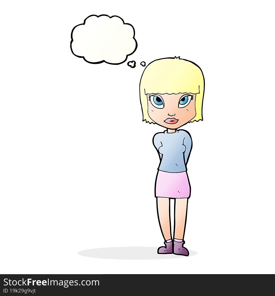 cartoon woman standing with thought bubble