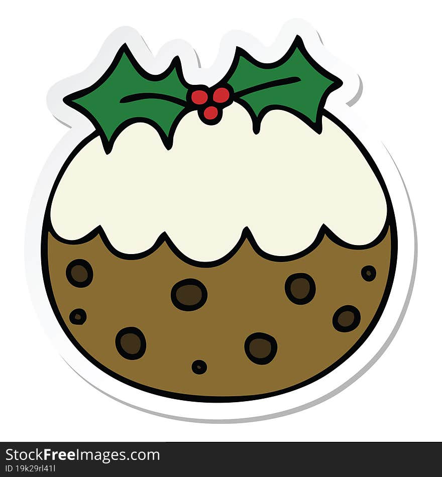 sticker of a quirky hand drawn cartoon christmas pudding