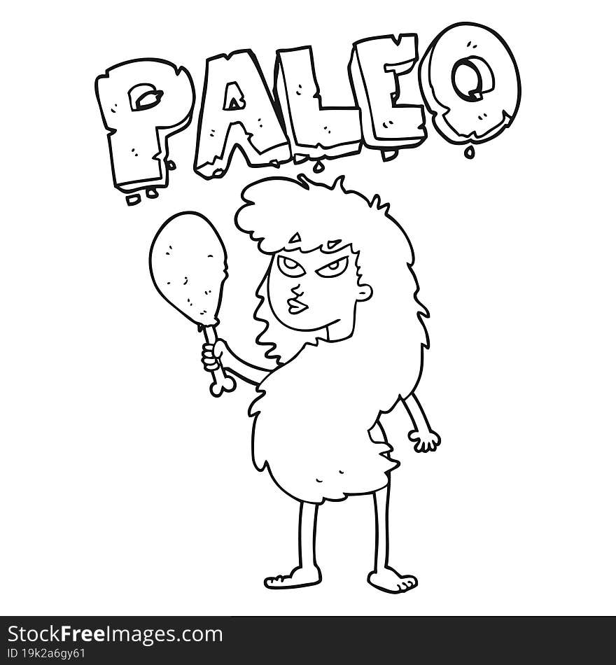 black and white cartoon woman on paleo diet