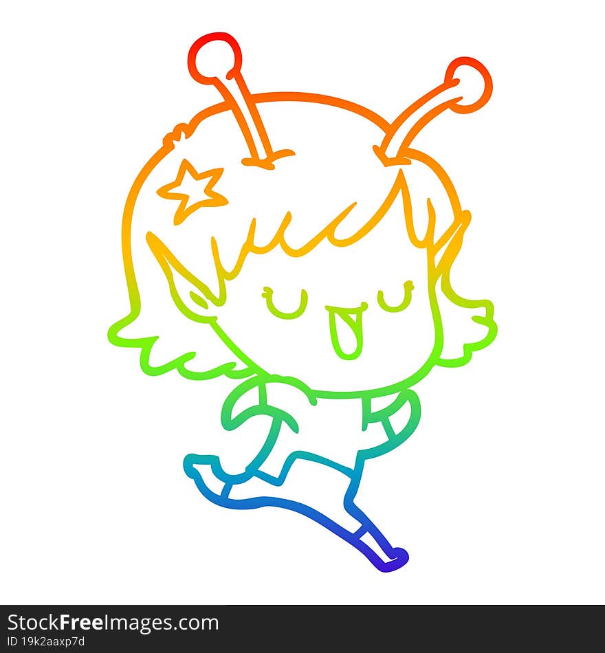 rainbow gradient line drawing happy alien girl cartoon