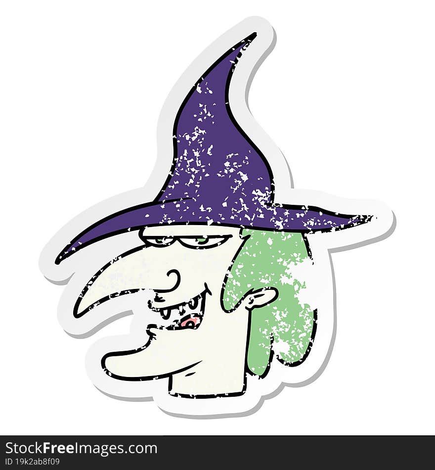 distressed sticker of a cartoon witch