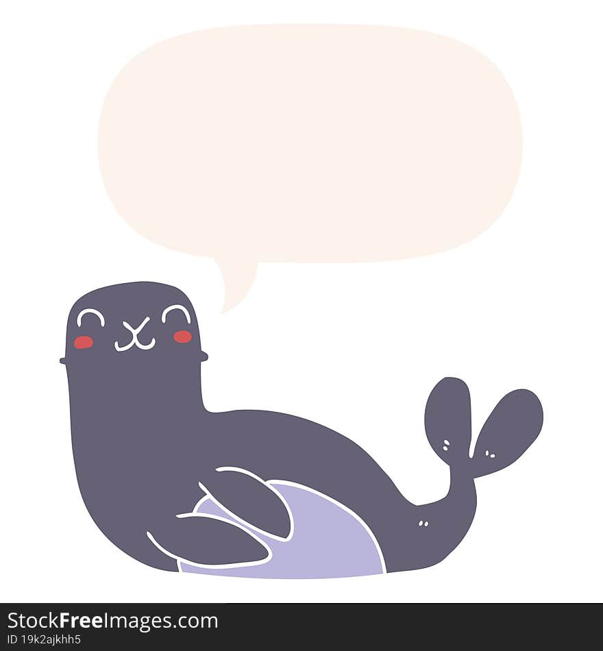 cartoon seal and speech bubble in retro style