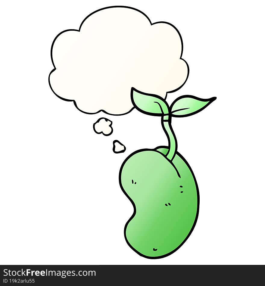 cartoon sprouting seed and thought bubble in smooth gradient style